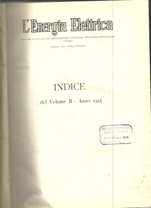 L'ENERGIA ELETTRICA. VOLUME II. ANNO 1925.