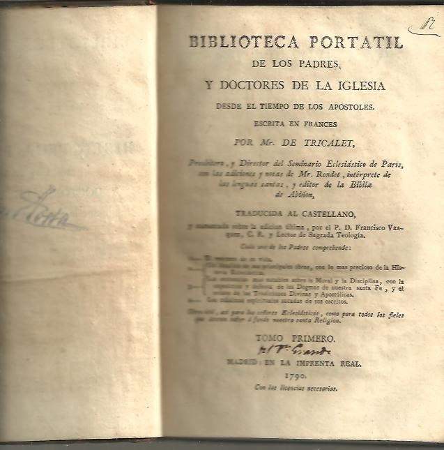 BIBLIOTECA PORTATIL DE LOS PADRES Y DOCTORES DE LA IGLESIA DESDE EL TIEMPO DE LOS APOSTOLES.