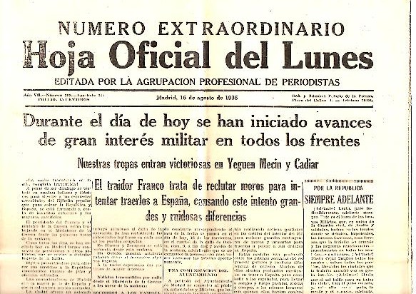 HOJA OFICIAL DEL LUNES. AÑO VII. N. 303. 16-AGOSTO-1936.