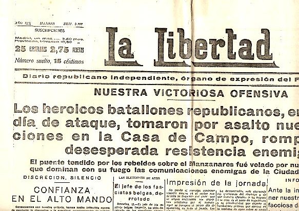 LA LIBERTAD. DIARIO REPUBLICANO INDEPENDIENTE, ORGANO DE EXPRESION DEL FRENTE POPULAR. AÑO XIX. N. 5322.12-ABRIL-1937.
