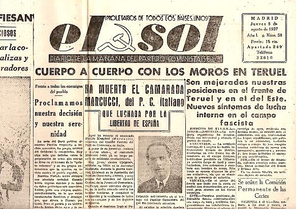 EL SOL. DIARIO DE LA MAANA DEL PARTIDO COMUNISTA DE ESPAA. AO I. N. 59. 5-AGOSTO-1937.