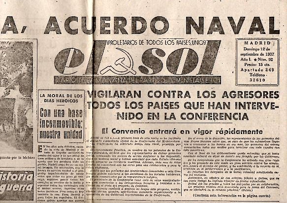 EL SOL. DIARIO DE LA MAANA DEL PARTIDO COMUNISTA DE ESPAA. AO I. N. 92. 12-SEPTIEMBRE-1937.
