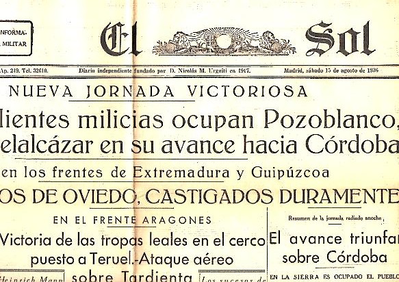 EL SOL. AÑO XX. N. 5923. 15-AGOSTO-1936.