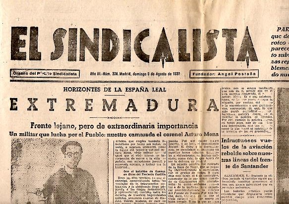 EL SINDICALISTA. ORGANO DEL PARTIDO SINDICALISTA. AÑO III. N. 374. 8-AGOSTO-1937.
