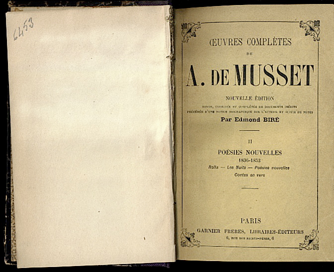 OEUVRES COMPLETES. II. POESIES NOUVELLES. 1836-1852. ROLLA. LES NUITS. POESIES NOUVELLES.