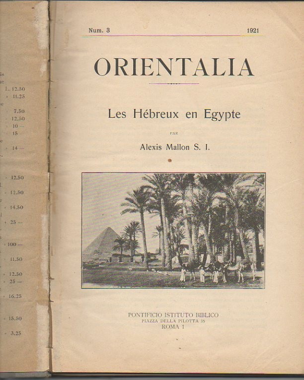 ORIENTALIA. N. 3. 1921. LES HEBREUX EN GYPTE.