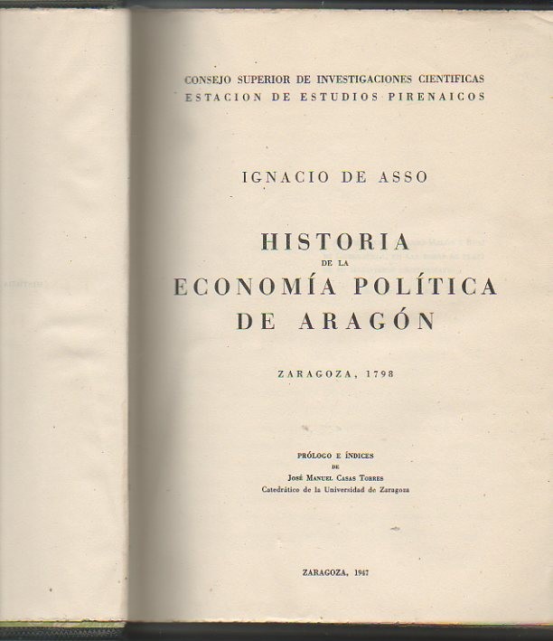 HISTORIA DE LA ECONOMIA POLITICA DE ARAGON.