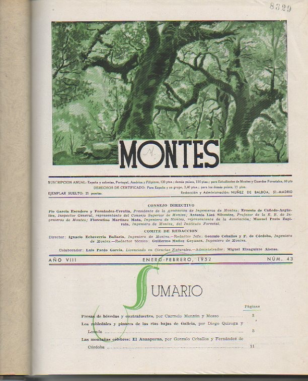 MONTES. PUBLICACION DEL CUERPO DE INGENIEROS DE MONTES. 1952. N. 43-48.