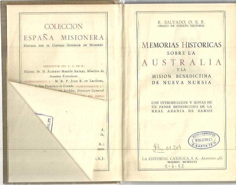 MEMORIAS HISTORICAS SOBRE LA AUSTRALIA Y LA MISION BENEDICTINA DE NUEVA NURSIA.